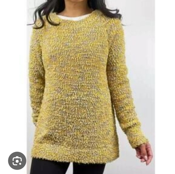 Soft Surroundings Yellow Gray Marled Textured Knit Sweater Size Medium - Picture 1 of 10